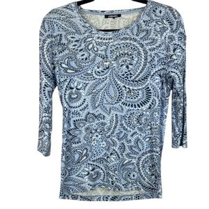 Olsen Casual Blue Breeze Patterned 3/4 Sleeve Small Top
